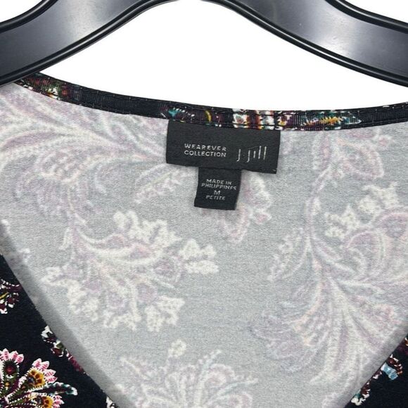 J Jill Wearable Women's Size Medium Paisley Long Line Tunic Black Floral Dress - Picture 4 of 6